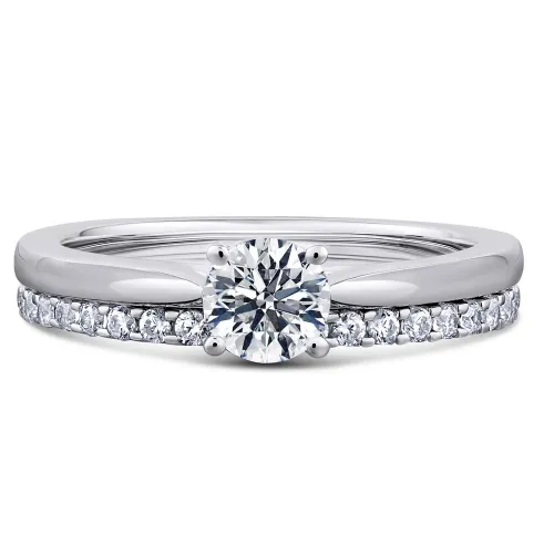 White Gold Diamond Solitaire Bridal Set - White Rose